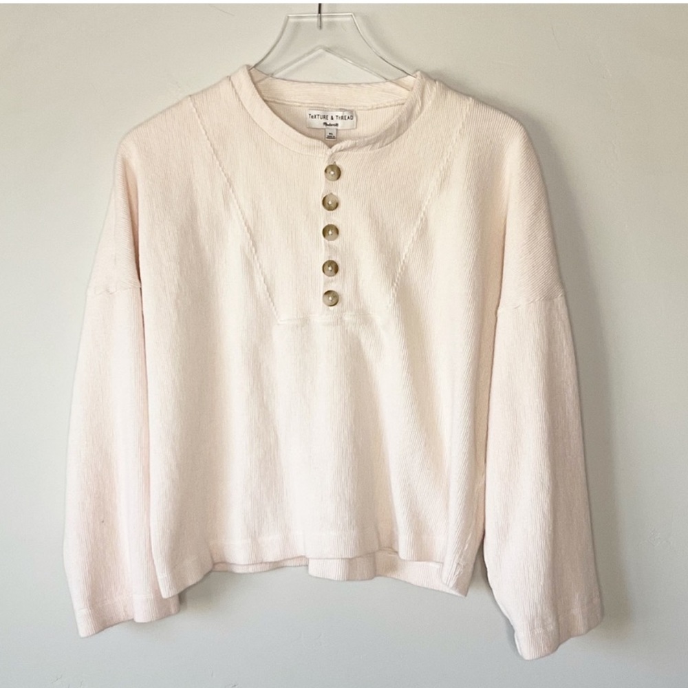 Madewell Texture & Thread Seamed Henley Top Boxy Cropped Size XL